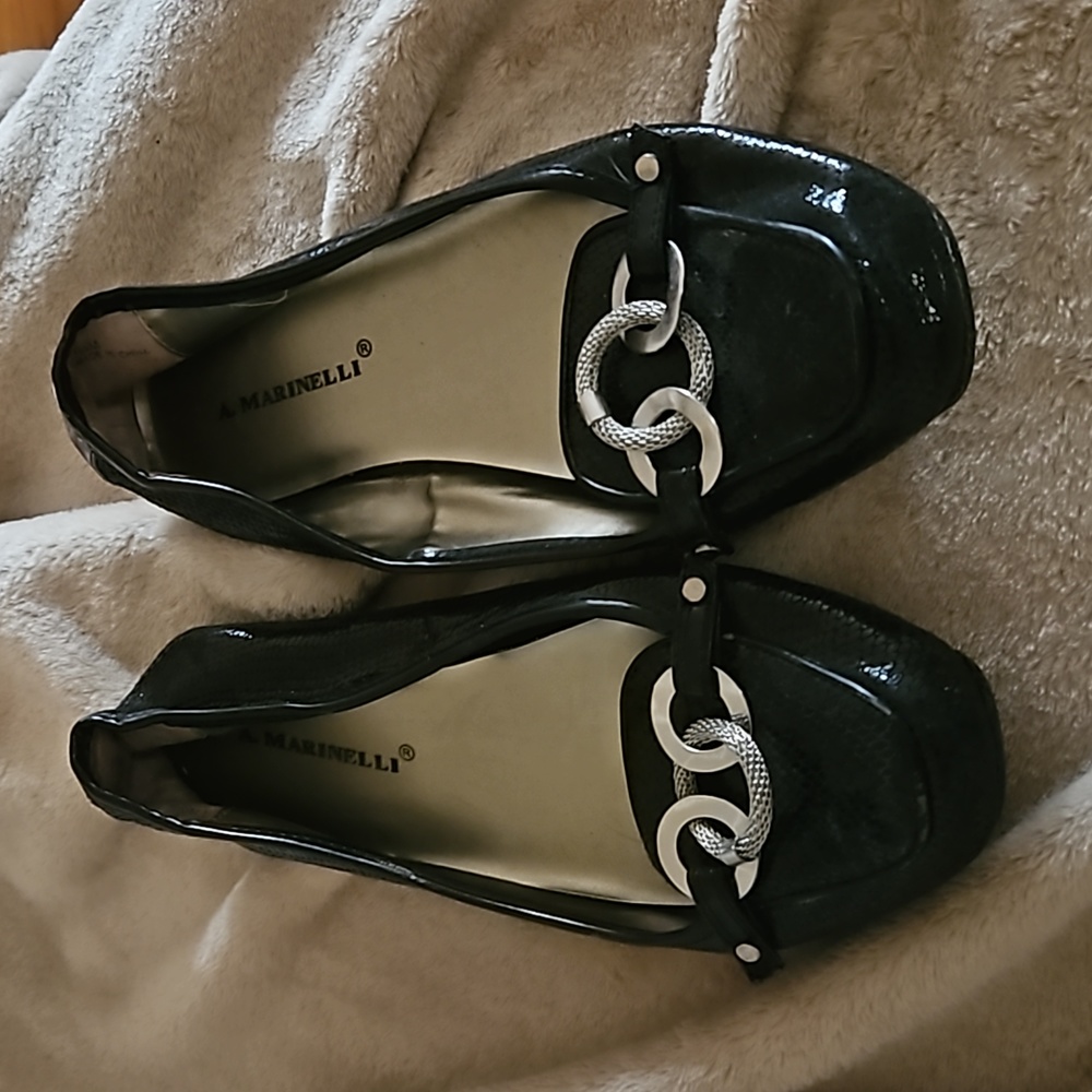 A. Marinelli Black leather Snakeskin Loafers